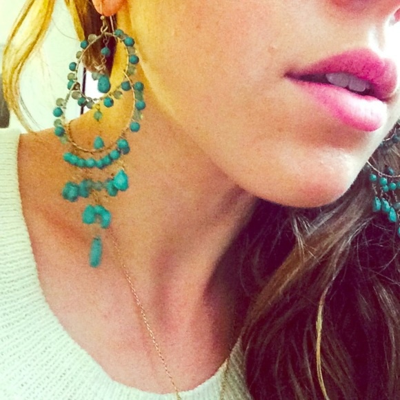 Stella & Dot |~UltraRARE~Azure Hand-beaded Turquoise Couture ChandelierE⦠- Picture 5 of 6